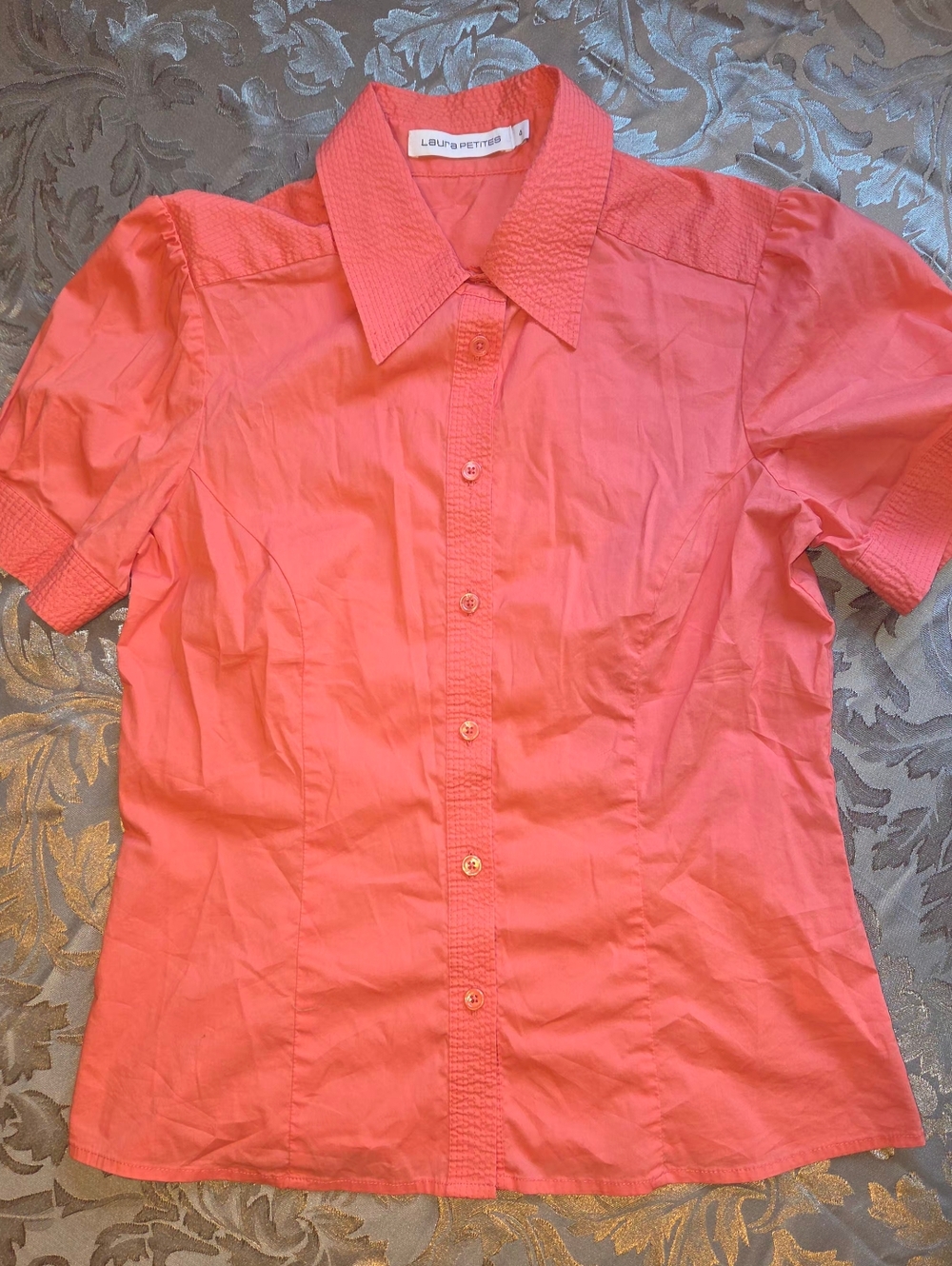 Laura Petites Princess Cuff Coral Button Down